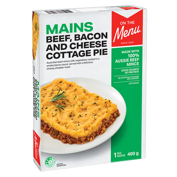 Mains Beef, bacon and cheese cottage pie