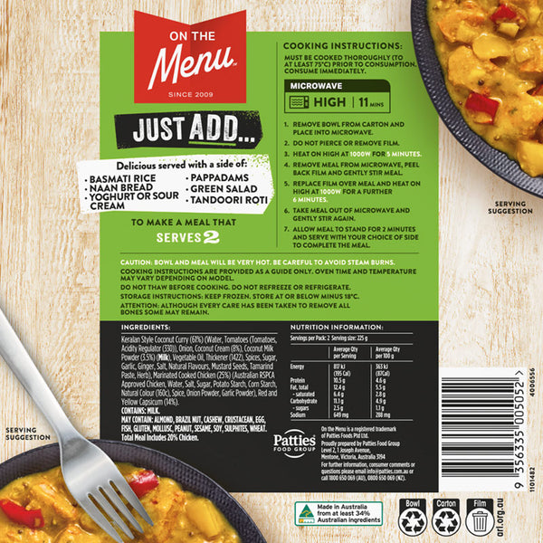 Just Add Keralan Coconut Chicken Curry and Vegetables 450g